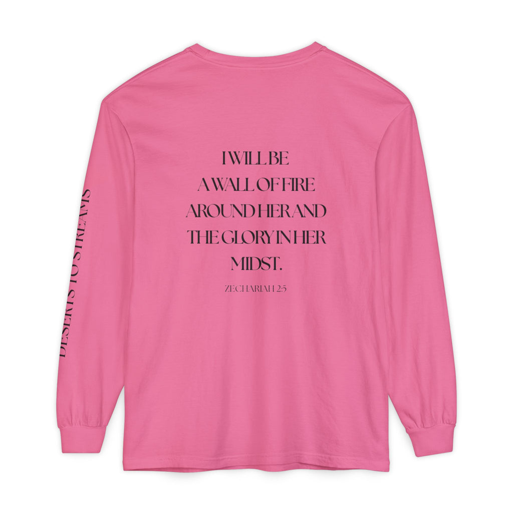 Protected Long Sleeve Tee — "Protected" Scripture Graphic (Zechariah 2:5)