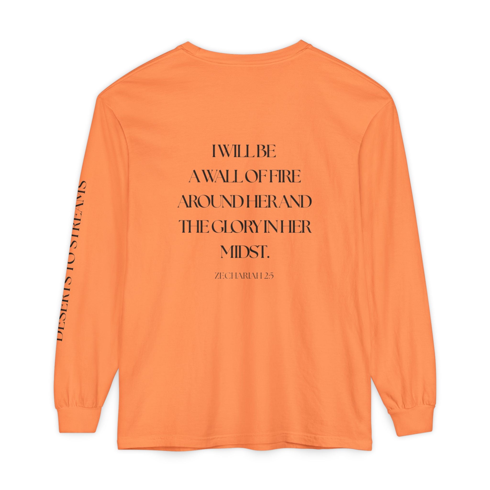 Protected Long Sleeve Tee — "Protected" Scripture Graphic (Zechariah 2:5)