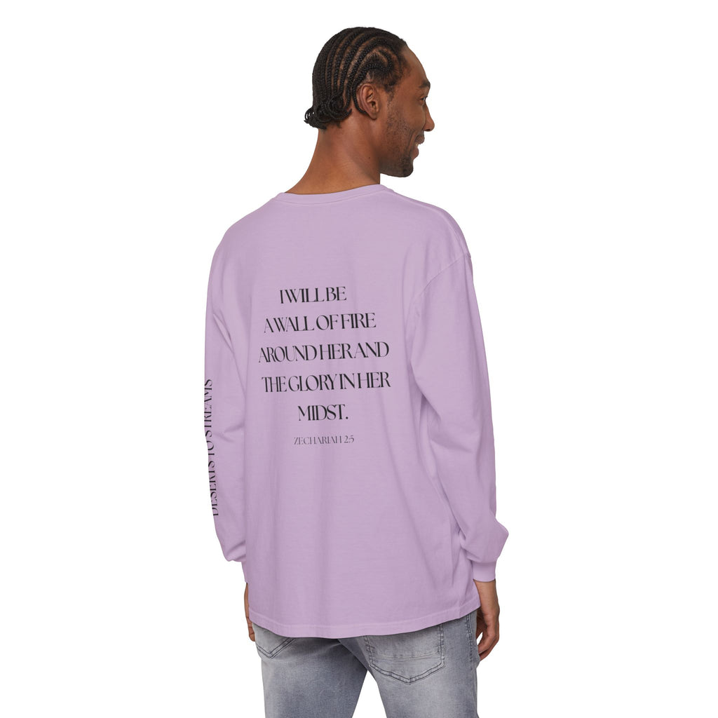 Protected Long Sleeve Tee — "Protected" Scripture Graphic (Zechariah 2:5)