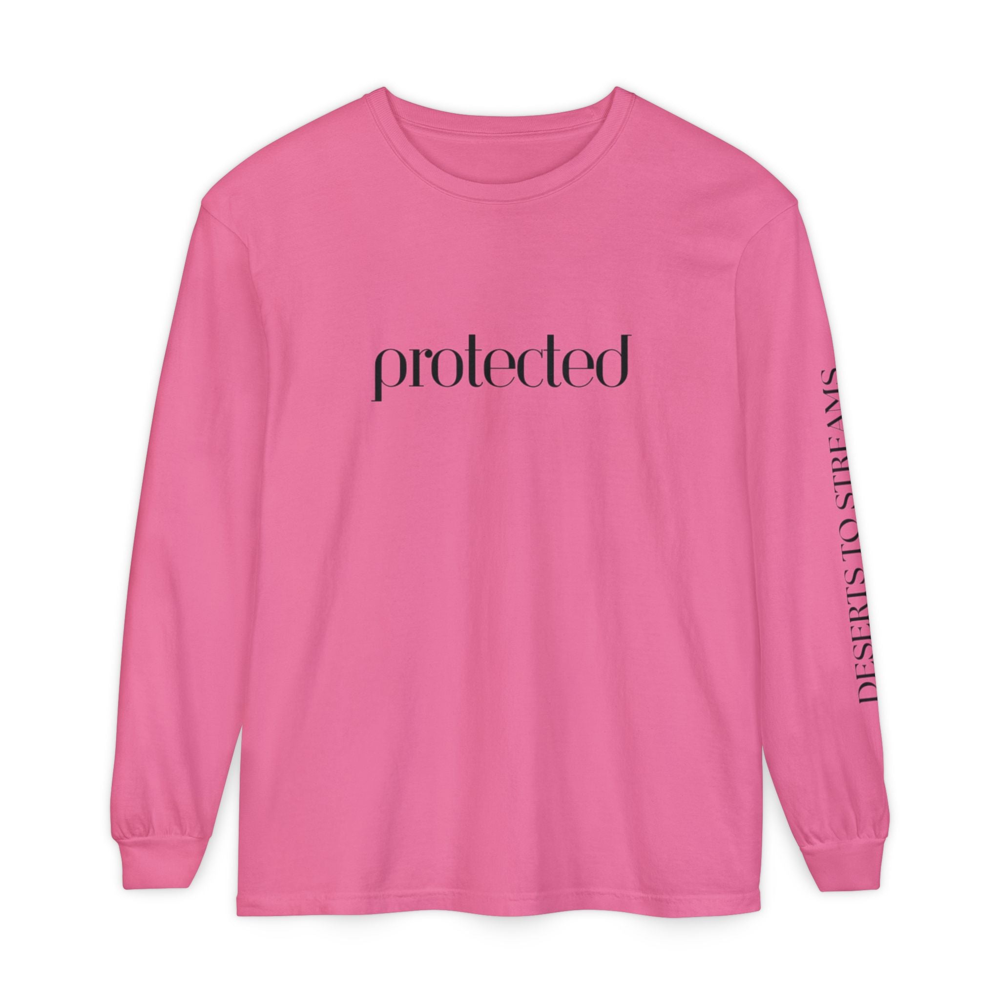 Protected Long Sleeve Tee — "Protected" Scripture Graphic (Zechariah 2:5)