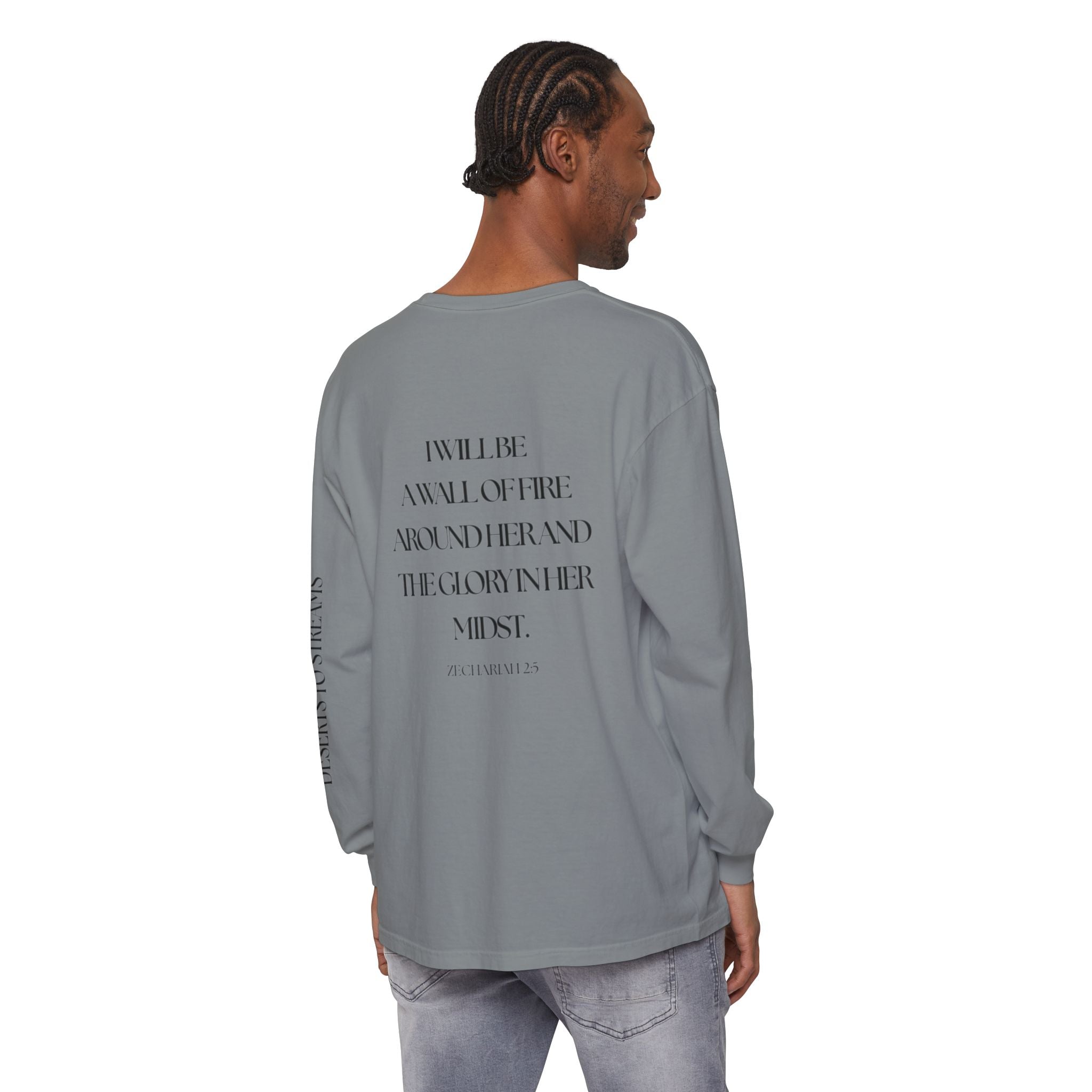 Protected Long Sleeve Tee — "Protected" Scripture Graphic (Zechariah 2:5)