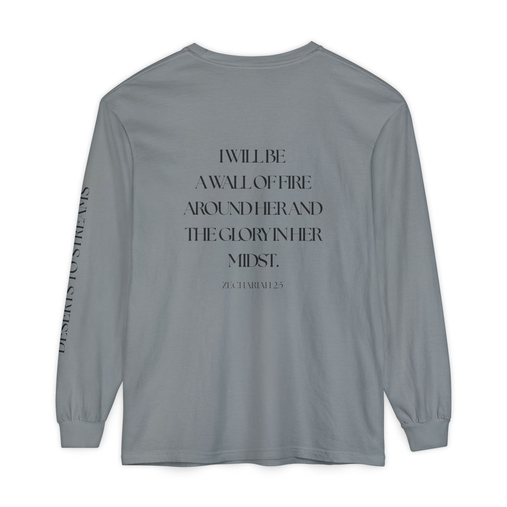Protected Long Sleeve Tee — "Protected" Scripture Graphic (Zechariah 2:5)
