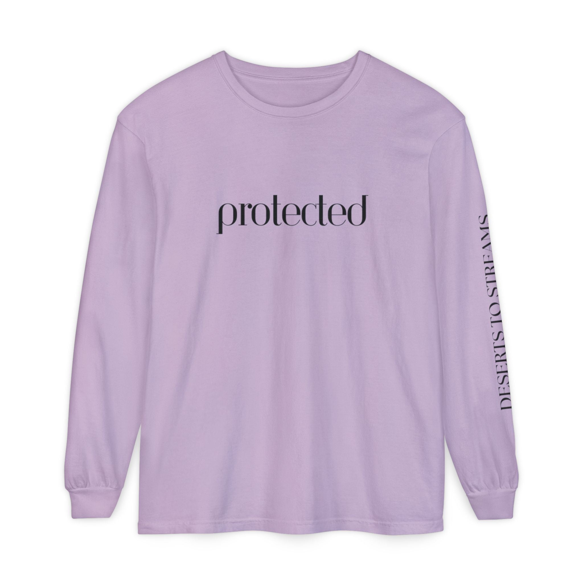 Protected Long Sleeve Tee — "Protected" Scripture Graphic (Zechariah 2:5)