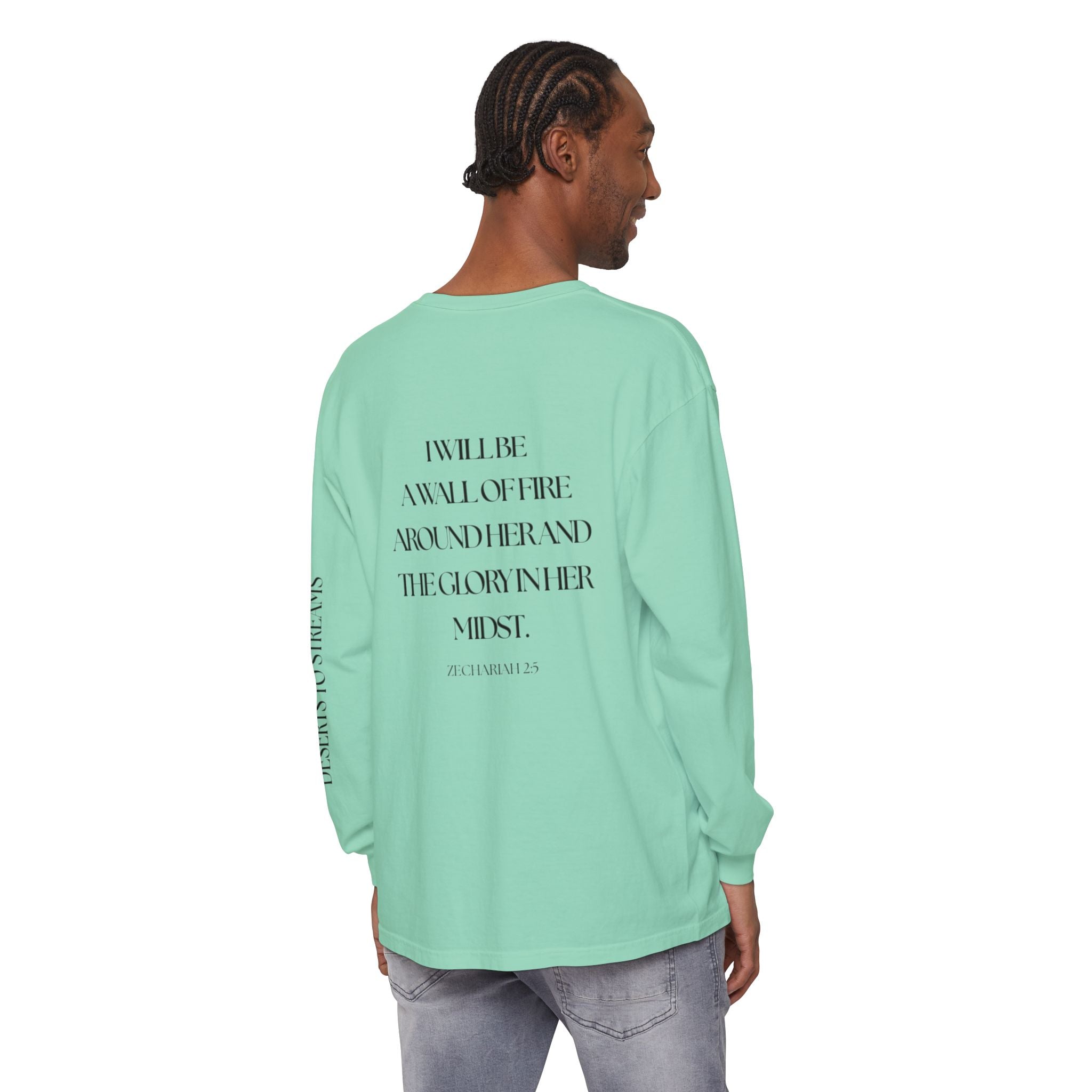 Protected Long Sleeve Tee — "Protected" Scripture Graphic (Zechariah 2:5)