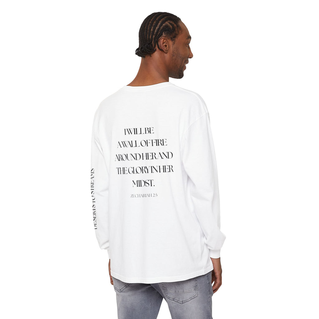 Protected Long Sleeve Tee — "Protected" Scripture Graphic (Zechariah 2:5)