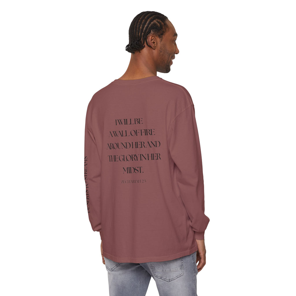 Protected Long Sleeve Tee — "Protected" Scripture Graphic (Zechariah 2:5)