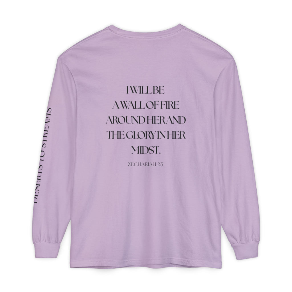 Protected Long Sleeve Tee — "Protected" Scripture Graphic (Zechariah 2:5)