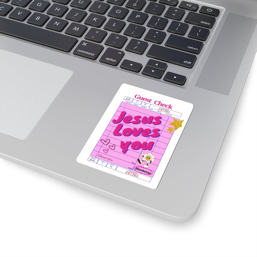 Jesus Loves You Pink Guest Check Kiss-Cut Sticker — Retro Faith Decorative Sticker
