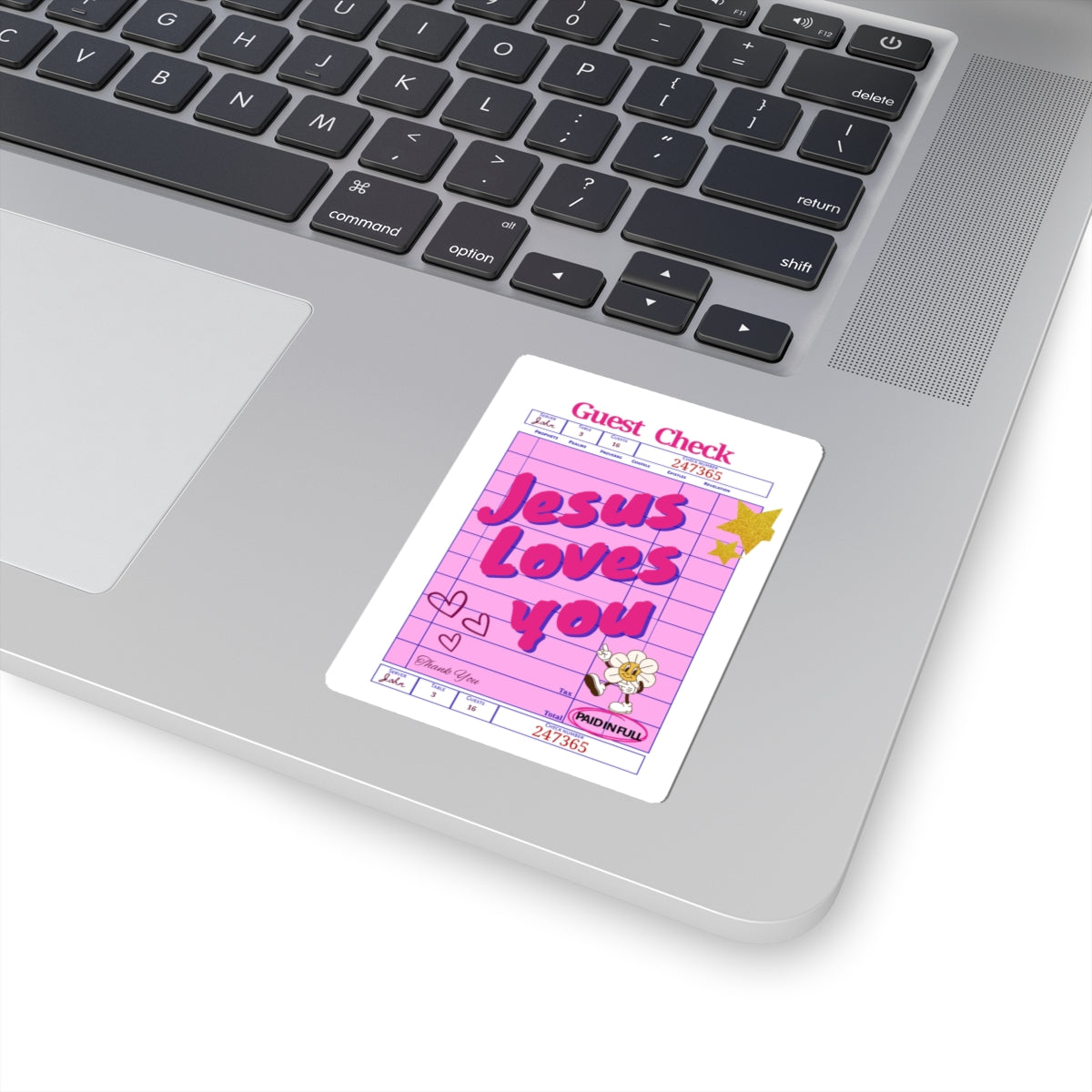 Jesus Loves You Pink Guest Check Kiss-Cut Sticker — Retro Faith Decorative Sticker