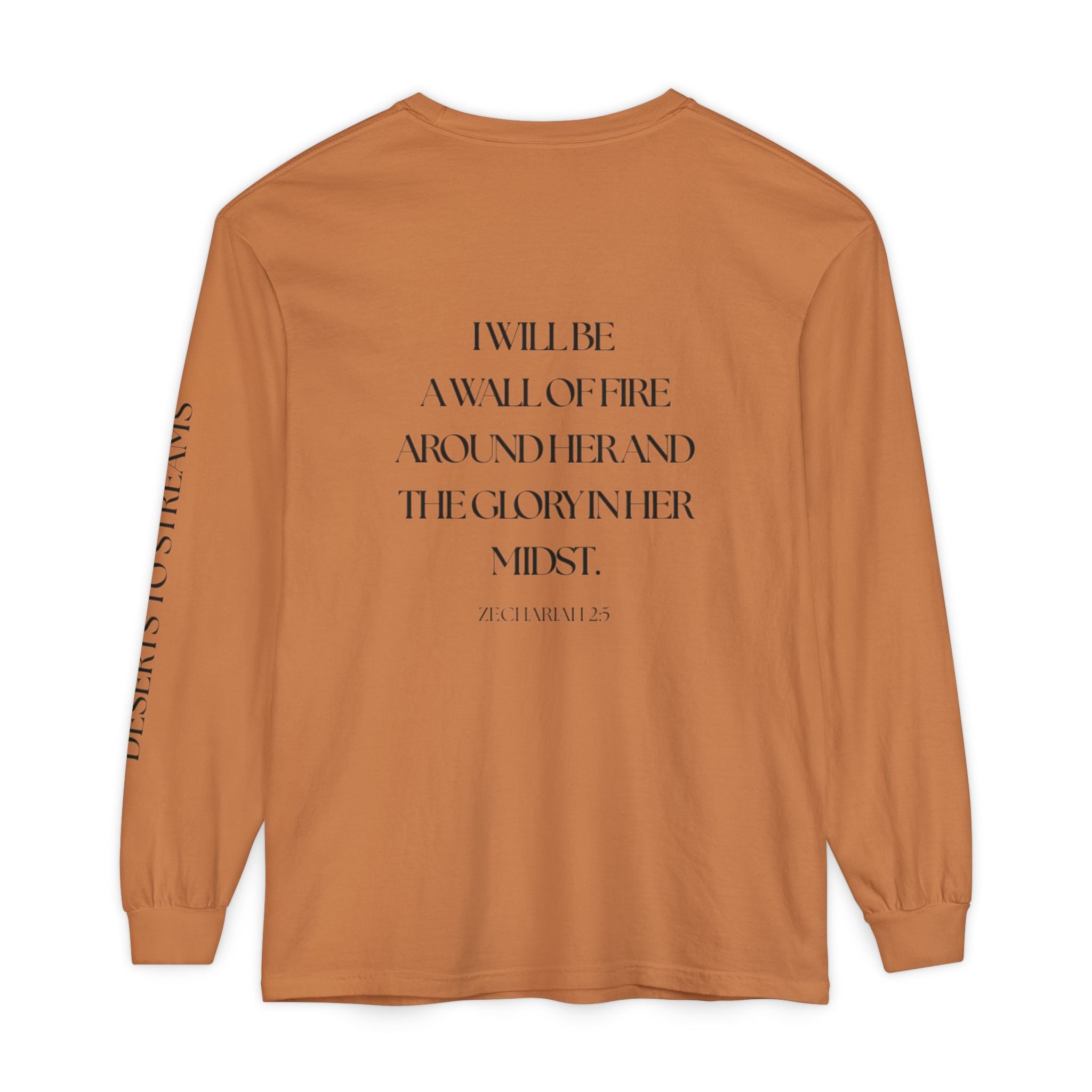 Protected Long Sleeve Tee — "Protected" Scripture Graphic (Zechariah 2:5)