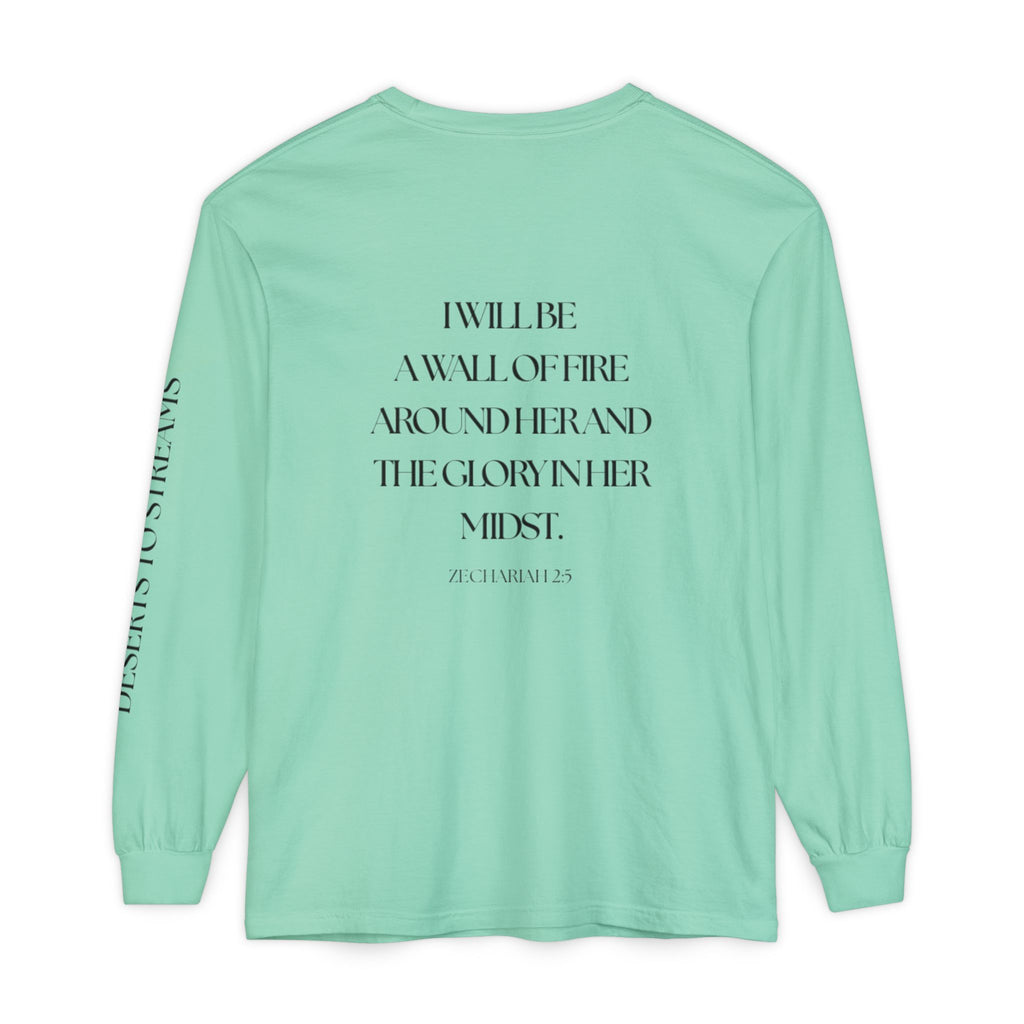 Protected Long Sleeve Tee — "Protected" Scripture Graphic (Zechariah 2:5)