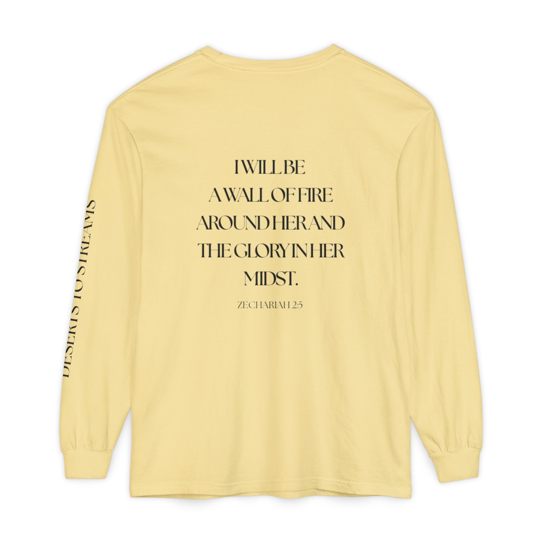 Protected Long Sleeve Tee — "Protected" Scripture Graphic (Zechariah 2:5)