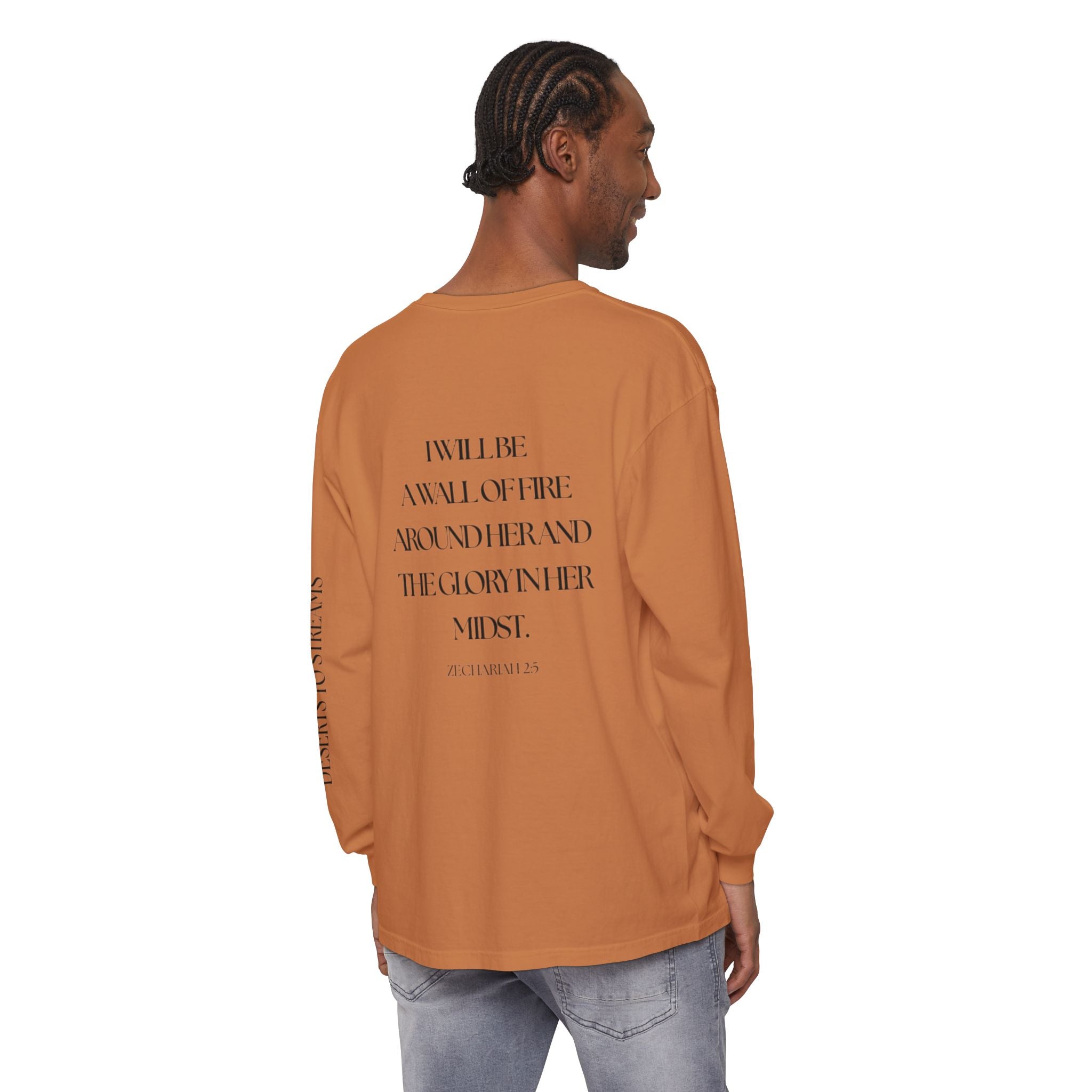 Protected Long Sleeve Tee — "Protected" Scripture Graphic (Zechariah 2:5)