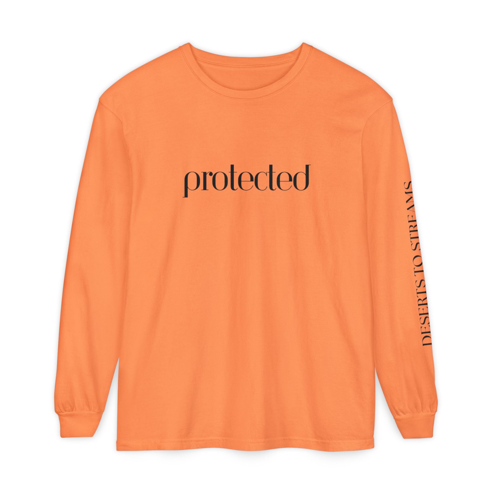Protected Long Sleeve Tee — "Protected" Scripture Graphic (Zechariah 2:5)