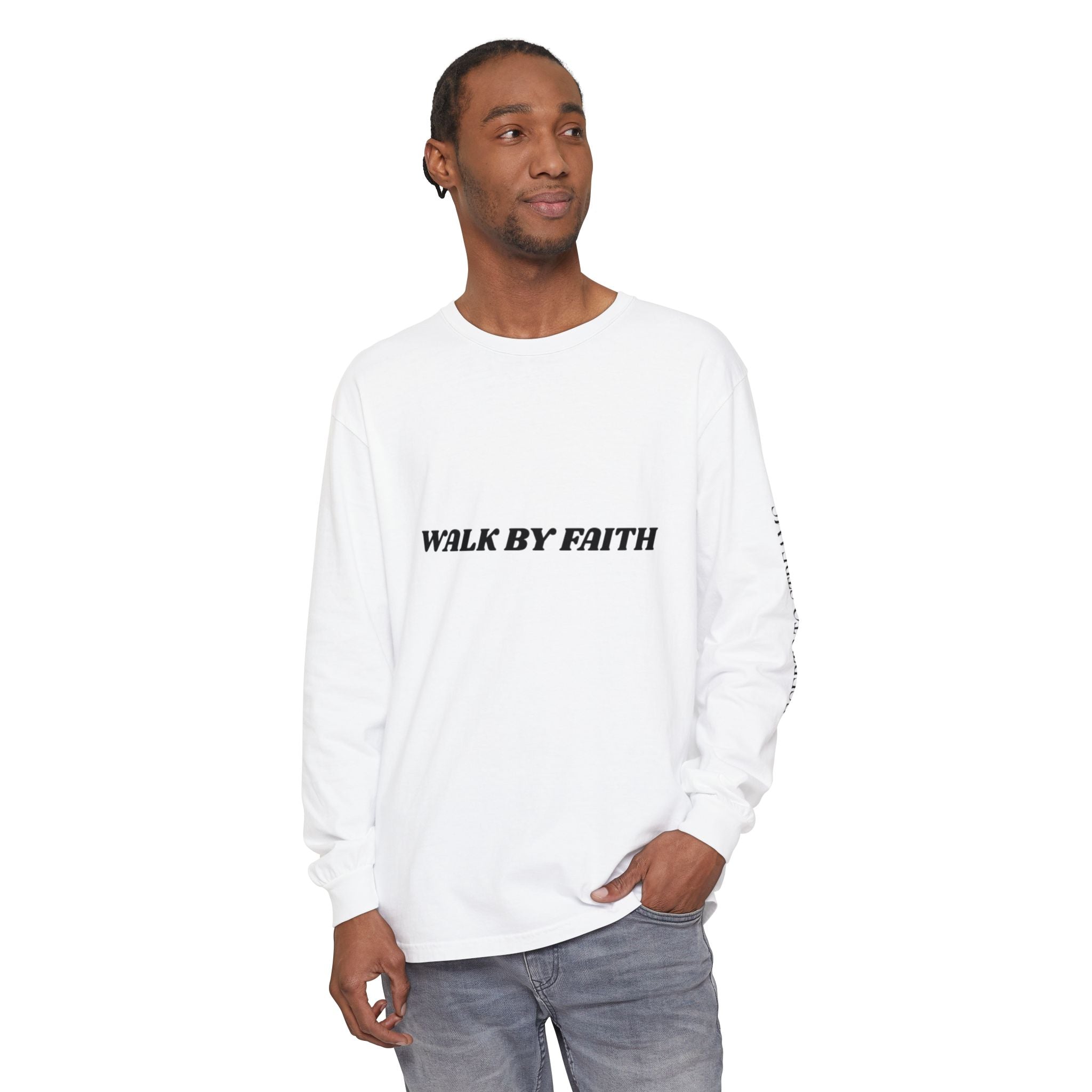 Walk By Faith Long Sleeve T‑Shirt — Christian Scripture 'Walk by Faith, Not By Sight' Tee